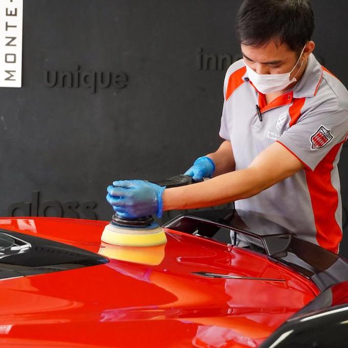 Premium Photo  Polishing car after painting detailing car from